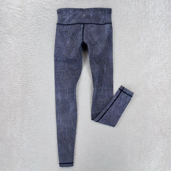 Lululemon Wunder Under Leggings Women 4 Black White Jacquard Luon Full Length - Picture 2 of 7